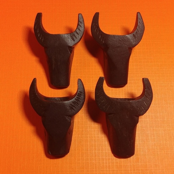 Vintage Other - Bull bison buffalo carved wood napkin rings